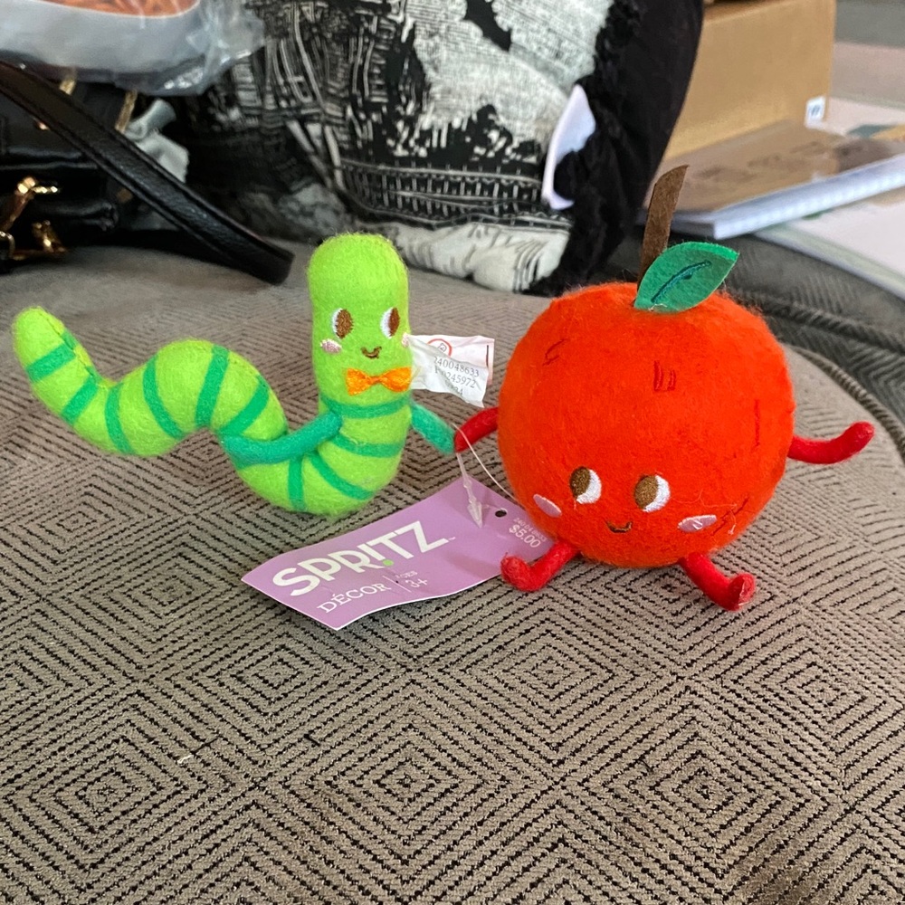 SPRITZ  Plush Apple and Green Striped Worm Toy Duo